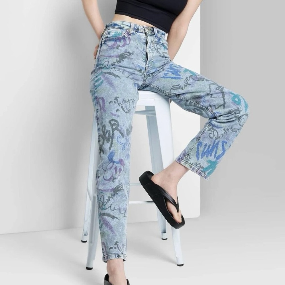✨Wild Fable Graffiti Print Straight Leg Jeans
